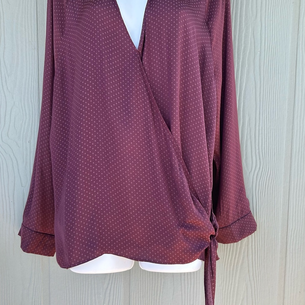 161*.LEYDEN Women’s Wrap-style blouse with a side tie, Burgundy Plum Color